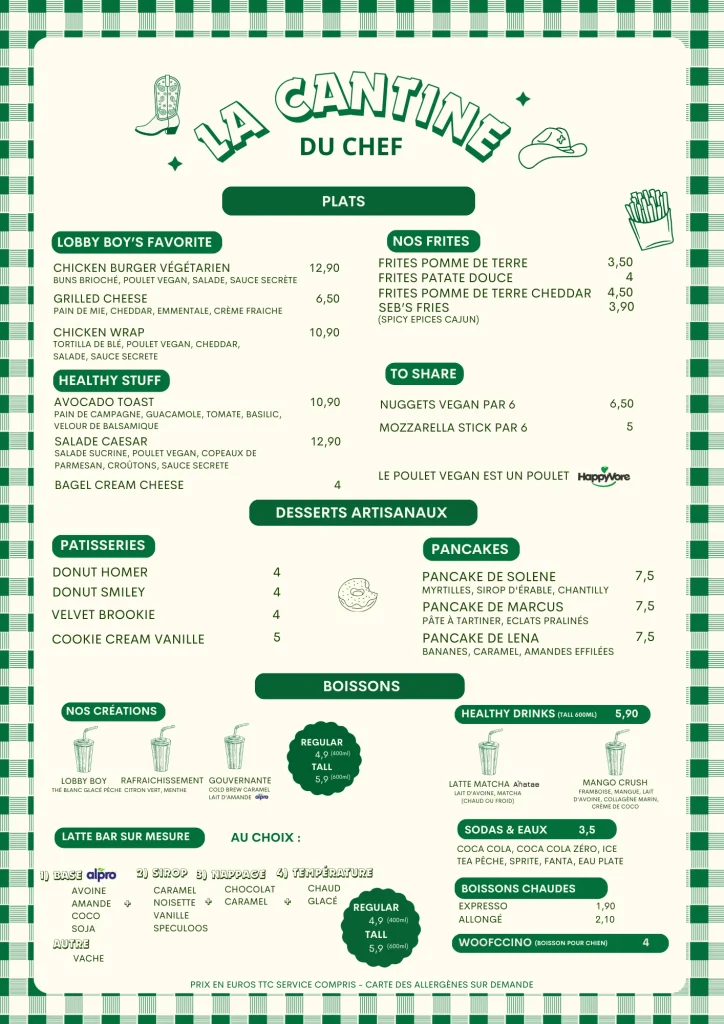 Menu du restaurant